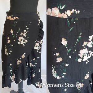 Womens M asymmetrical black w/floral print skirt